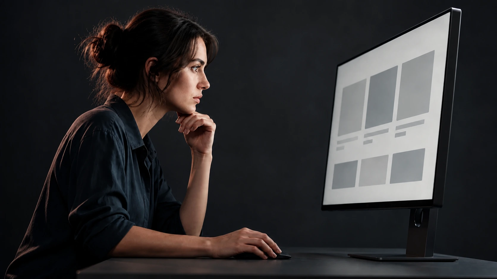 Webdesigner egy weboldal ismétlődő kártyáit vizsgálja monitoron